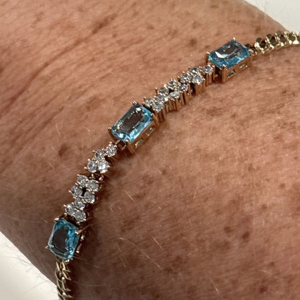 Gold Tone And Blue Topaz Bracelet And Ring Set NWOT